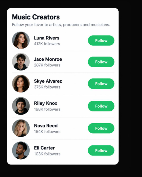 TikTok creators with follower and like counts
